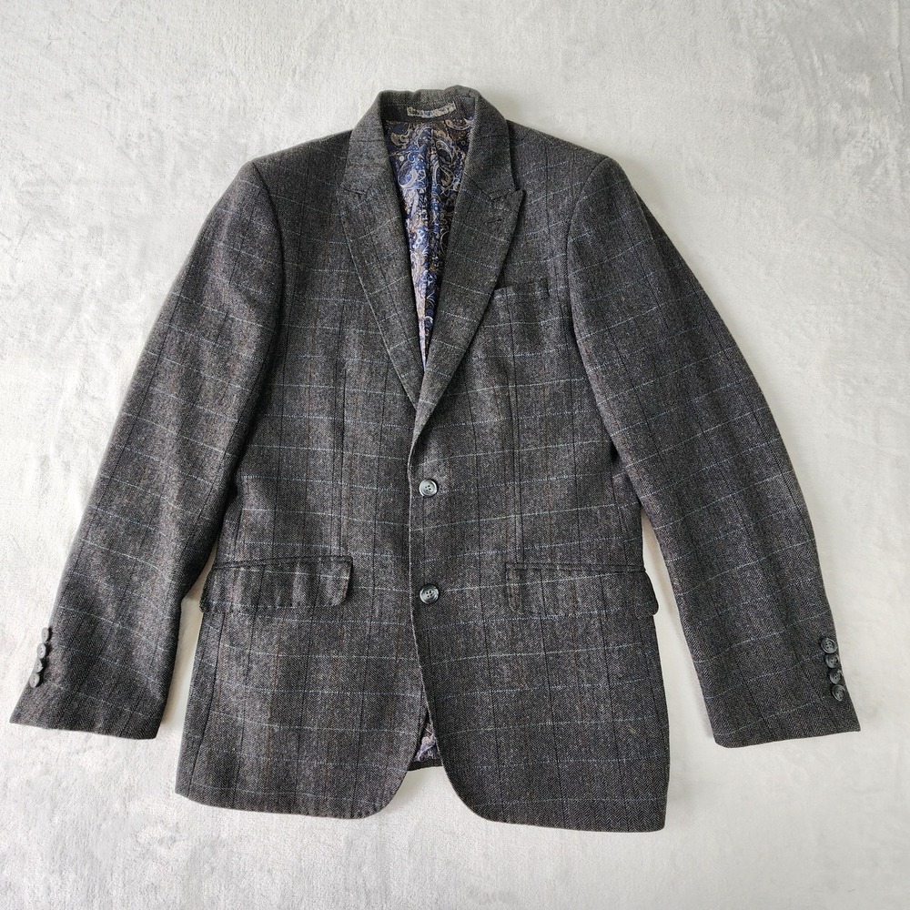 Gianni Feraud Tweed Blazer Mens Medium 40" Wool Blend Herringbone Hipster Jacket